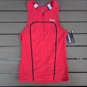 TYR Men's Triathlon Black/Red Carbon Singlet Tri Triathlon Tank Sz M New